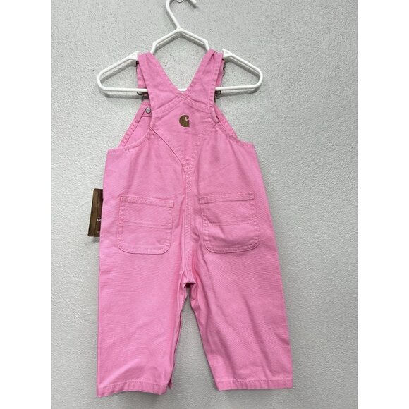 NWT Carhartt Girls Loose Fit Bib Canvas Overall Rose Bloom Pink (6M) 6 Month - Picture 2 of 5